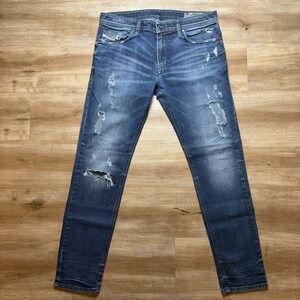 Diesel Thavar-XP Jeans Men 33x32 Blue Slim Skinny Stretch Destroyed Rockstar